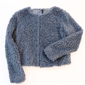 H&M Divided Ice Blue Teddy Faux Fur Jacket Small Coquette Y2K Kidcore Dollcore